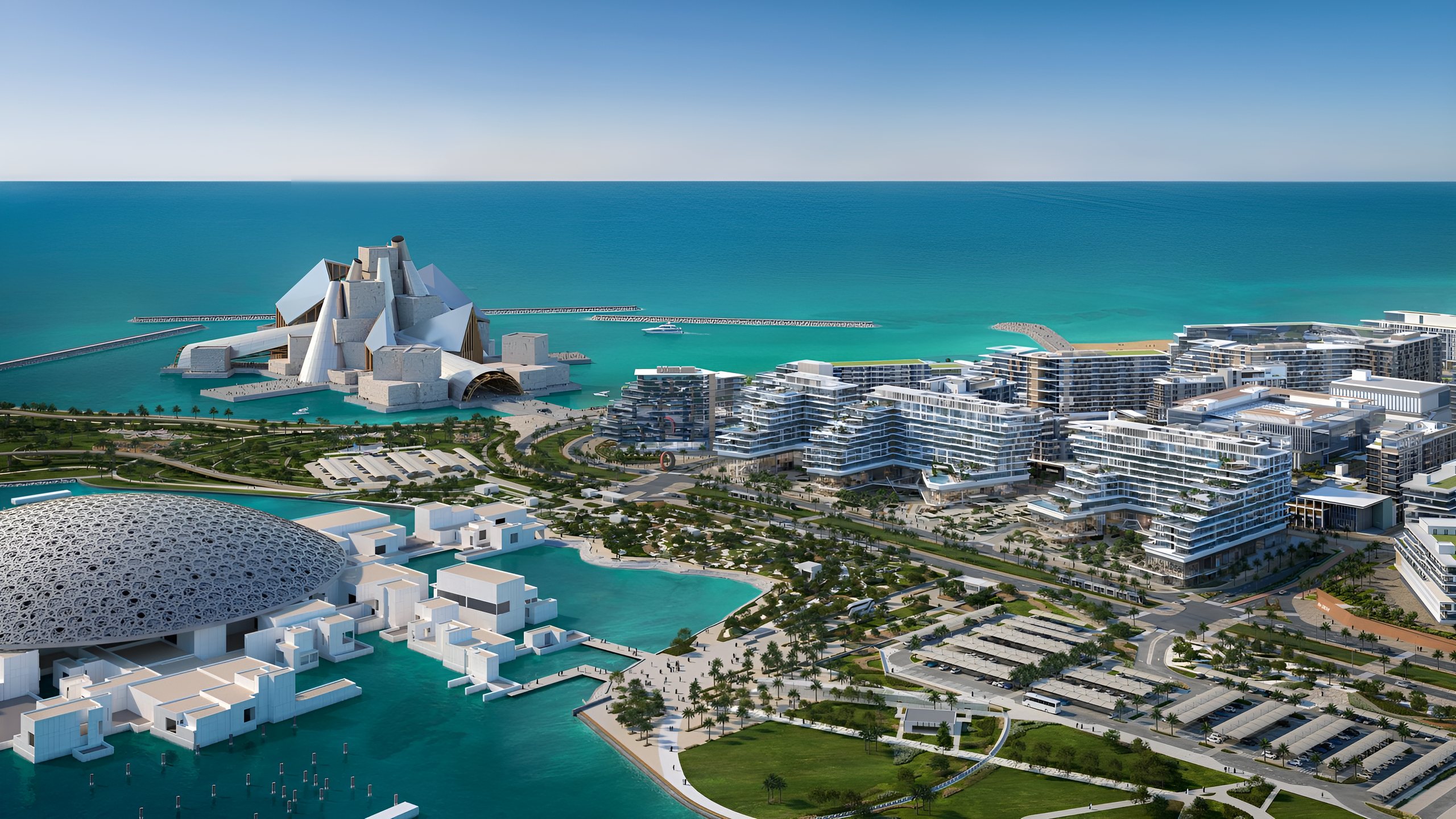 Saadiyat Island cultural district with Louvre Abu Dhabi and Guggenheim Abu Dhabi